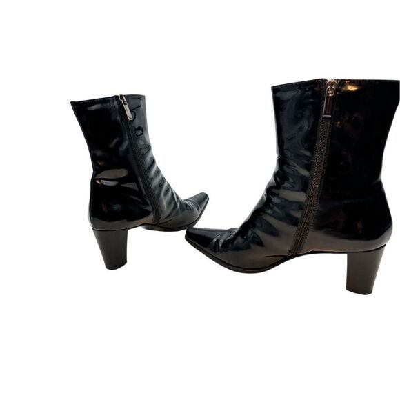 Black Patent Leather Mid-Calf Boots – Size 9 – Made in Italy, Re-Soled, 3.5” Hee - Picture 1 of 16